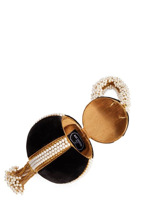 Mae Cassidy Babi Pearl Velvet Bracelet Clutch Bag Black Gold