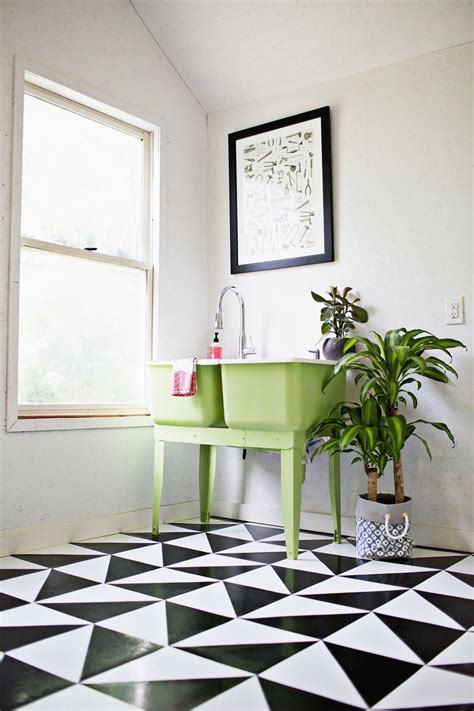 Looking for the best flooring for bathrooms? Make A Patterned Floor With Linoleum Tile - A Beautiful Mess