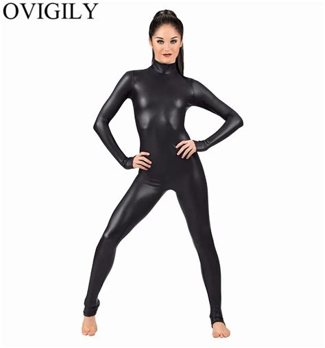ovigily women spandex metallic unitard catsuit adults shiny lycra long sleeve unitards bodysuits
