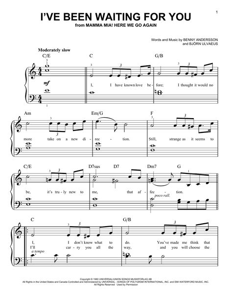 Abba I Ve Been Waiting For You From Mamma Mia Here We Go Again Sheet Music Pdf Notes