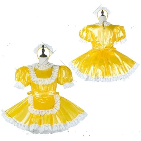 Sissy Maid Yellow Clear Pvc Dress Lockable Uniform Cosplay Tailor Made
