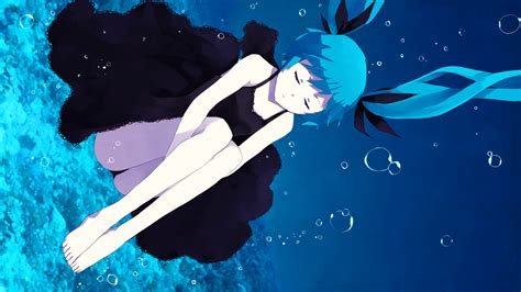 Barefoot Blue Hair Bubbles Deep Sea Girl Vocaloid Dress Hatsune Miku
