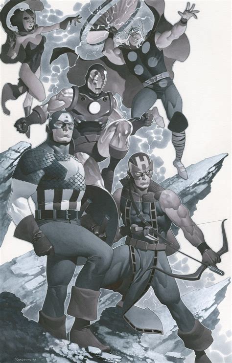 The Avengers Team Is Depicted In This Black And White Drawing