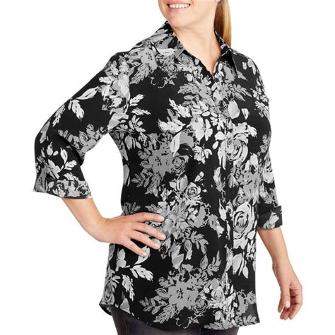 White Stag Womens Plus Size Woven 2fer Blouse With Built In Layering
