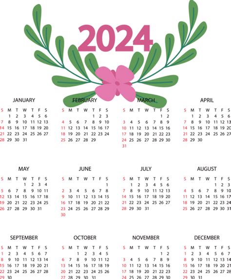 New Year Flower Line Calendar For Printable 2024 Calendar For New Year