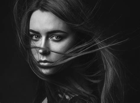 Zachar Rise Women Long Hair Wind Hair In Face Looking At Viewer Monochrome Portrait Simple