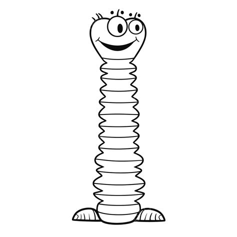 Black And White Cartoon Worm On A White Background Outline Sketch