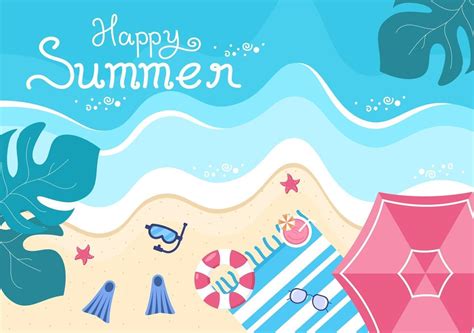 Happy Summer Time On Beach Illustration Vector Art At Vecteezy