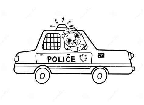 Coloring Page Outline Of Cartoon Police Car With Animal Vector Image