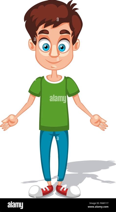 Cartoon Young Man Character With Open Arms In The Green