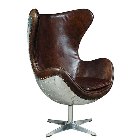 Pulaski Modern Industrial Metal And Leather Swivel Egg Chair Egg