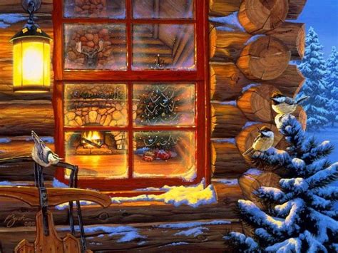 60 Snowy Christmas Log Cabin Wallpapers Download At Wallpaperbro