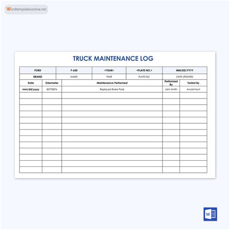 Free Printable Vehicle Maintenance Logs Excel Word