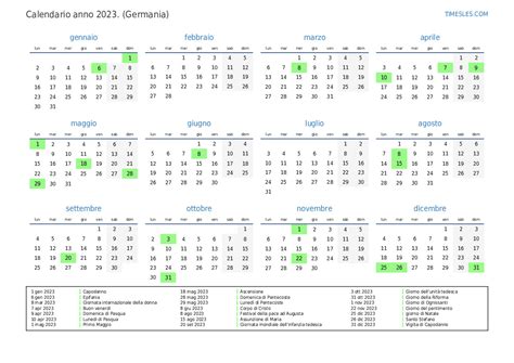 Calendario Per Il 2023 Con Giorni Festivi In Germania Stampa E