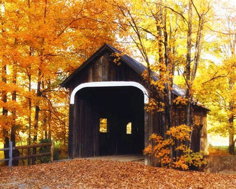 Fall Colors Covered Bridge New England Autumn Photo Etsy