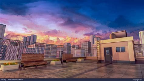Anime Rooftop Background Anime Balconies Rooftops Hd Desktop Background Was