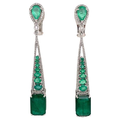 Emerald And Diamond Drop Dangle Earrings Gold Diamond Drop Earrings