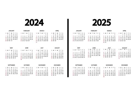 Calendario 2024 Año 2025 La Semana Comienza El Domingo Plantilla De
