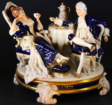 Vintage Large Royal Dux Porcelain Figurine Centerpiece In Cobalt Blue Gold Deco Porcelain
