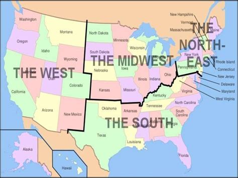 Map Of United States With North South East And West United States Map