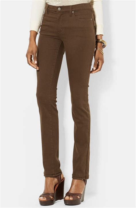 Lauren Ralph Lauren Stretch Straight Leg Jeans Sycamore Brown Petite