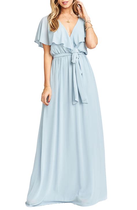 Audrey Ruffle Wrap Front Gown Pale Blue Bridesmaid Dress Pale Blue Bridesmaid Dresses Blue