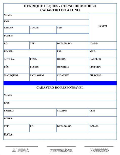 Hl Curso De Modelo Ficha De InscriÇÃo Para Alunos