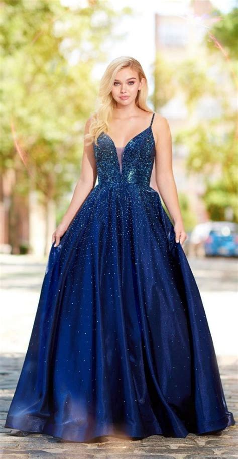 15 Blue Prom Dresses That Are Dazzling Fashionable A Line Blue Dark