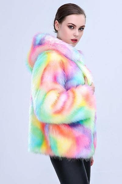 Rainbow Fur Coat Womens Faux Fur Coat Colorful Faux Fur Coat Winter