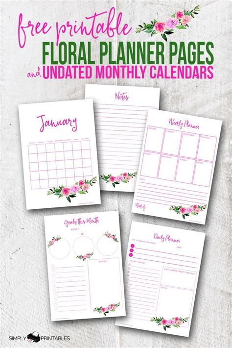 Free Printable Floral Planner Pages And Undated Monthly Calendars