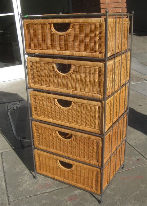 Uhuru Furniture And Collectibles Sold Wicker And Iron Storage Bins