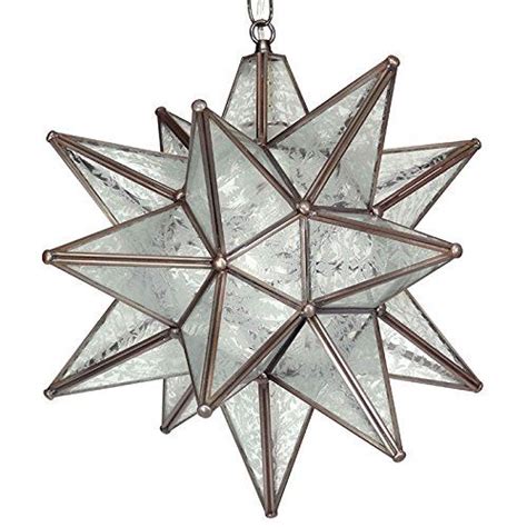 Moravian Star Pendant Glue Chip Glass Bronze Frame 16