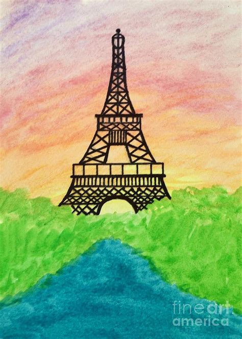 Painting Sunset Eiffel Tower Drawing Eiffel Towers And Cherry Trees