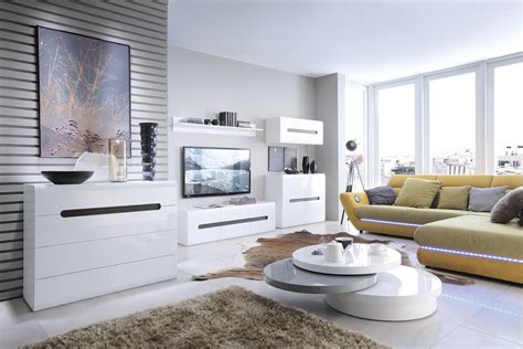 Modern White Gloss Living Room Furniture Set Tv Cabinet Wall Unit
