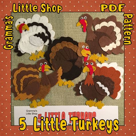 5 Little Turkeys Felt Pattern Thanksgiving Song For Etsy Felt Pattern Thanksgiving Songs