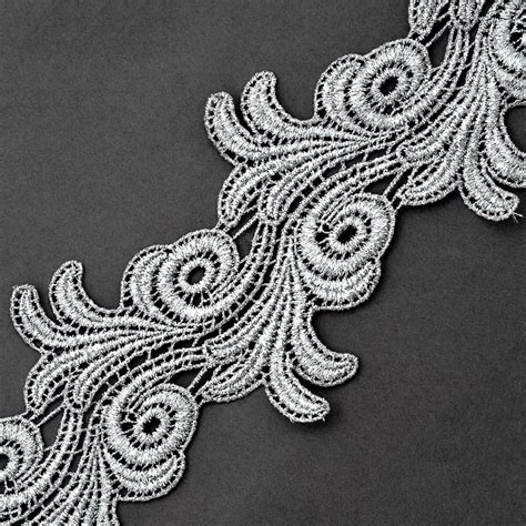 Metallic Silver Lace Trim For Bridal Costume Or Jewelry