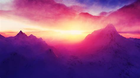 Wallpaper Sunlight Landscape Mountains Sunset Nature Snow