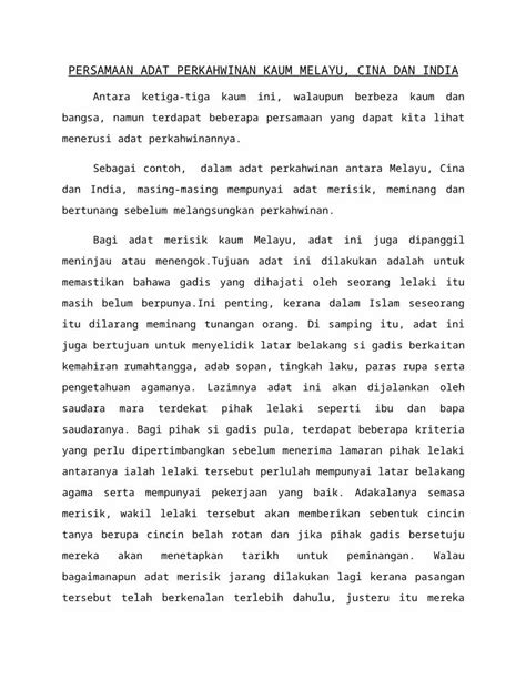 Docx Persamaan Perbezaan Adat Perkahwinan Kaum Melayu