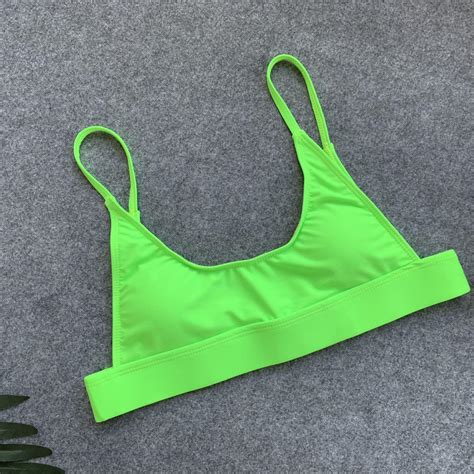 green thong neon green bikini set with neon accents womens two piece swimwear with padded string