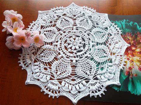 Victorian lace textured crochet doily for sale, easter white round