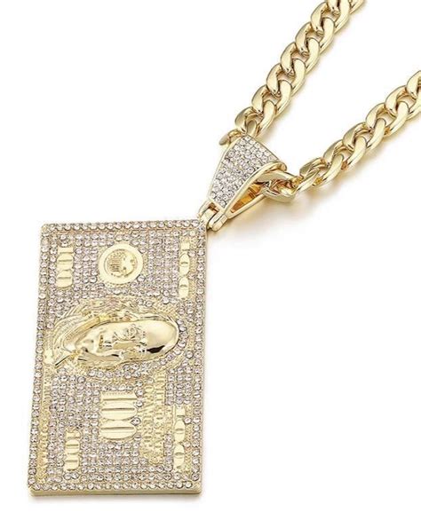 Iced Out Hundred Dollar Bill Franklin Head Pendant Necklace Pendant