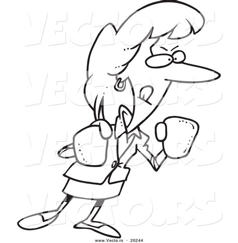 Vector Of A Cartoon Feisty Businesswoman Wearing Boxing