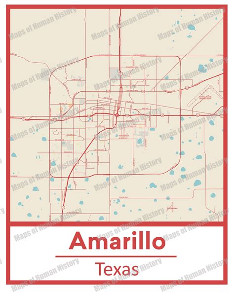 Retro Amarillo Texas Street Map Poster And Canvas Print Etsy