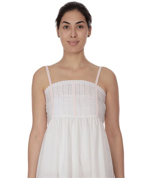 Classic Pure Cotton White Strap Nightdress Cotton Lane London