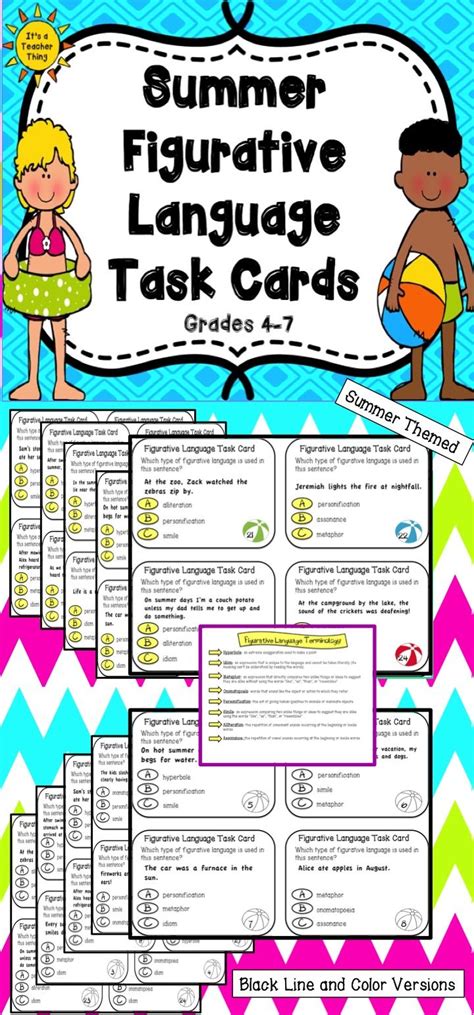 Idioms are similar to other figures of speech except that while most other figures of speech can be the original conceptions of the writer, idioms are already in existence. Summer Figurative Language Task Cards | Figurative ...