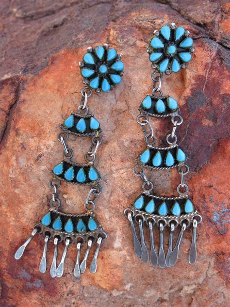 Vintage Zuni Chandeliers Turquoise Petit Point L Etsy