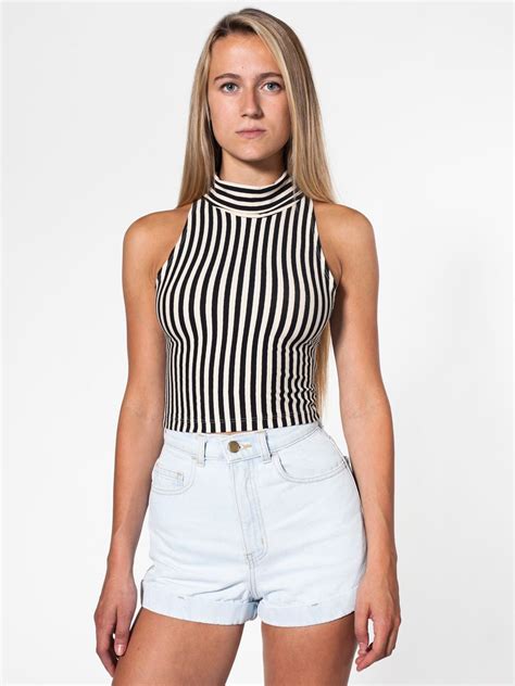 stripe cotton spandex jersey sleeveless turtleneck crop top sleeveless women s crop tops