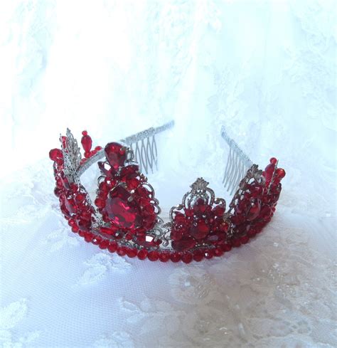 Red Crown Red Tiara Red Diadem Crystal Crown Wedding Crown Etsy