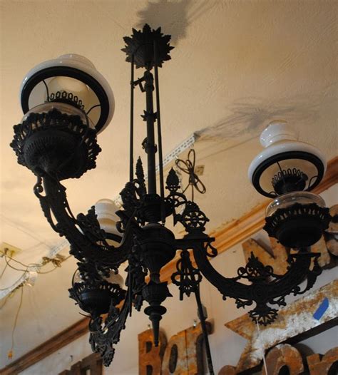 Antique Victorian Chandelier Cast Iron Kerosene To Electric