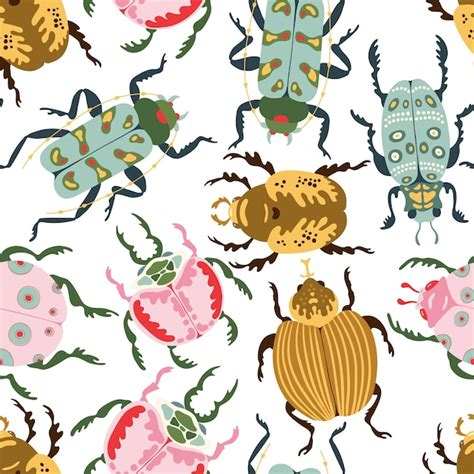 Premium Vector Bug Species And Exotic Beetles Vector Seamless Pattern